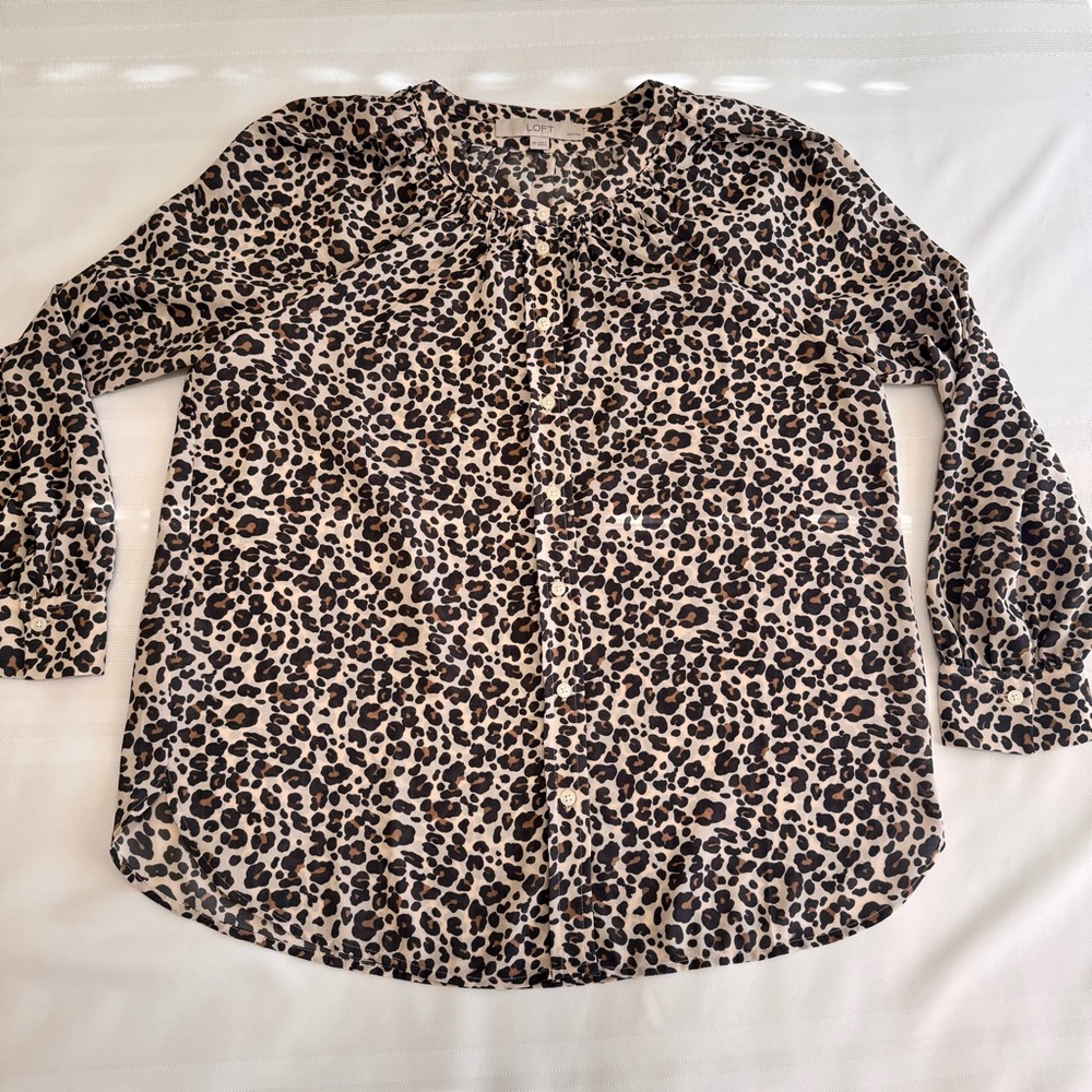 LOFT Leopard Print Collarless Button Down Blouse … - image 10